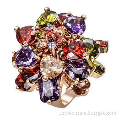 18k rose gold plated finger rings for women, colorful cubic zirconia CZ jewelry